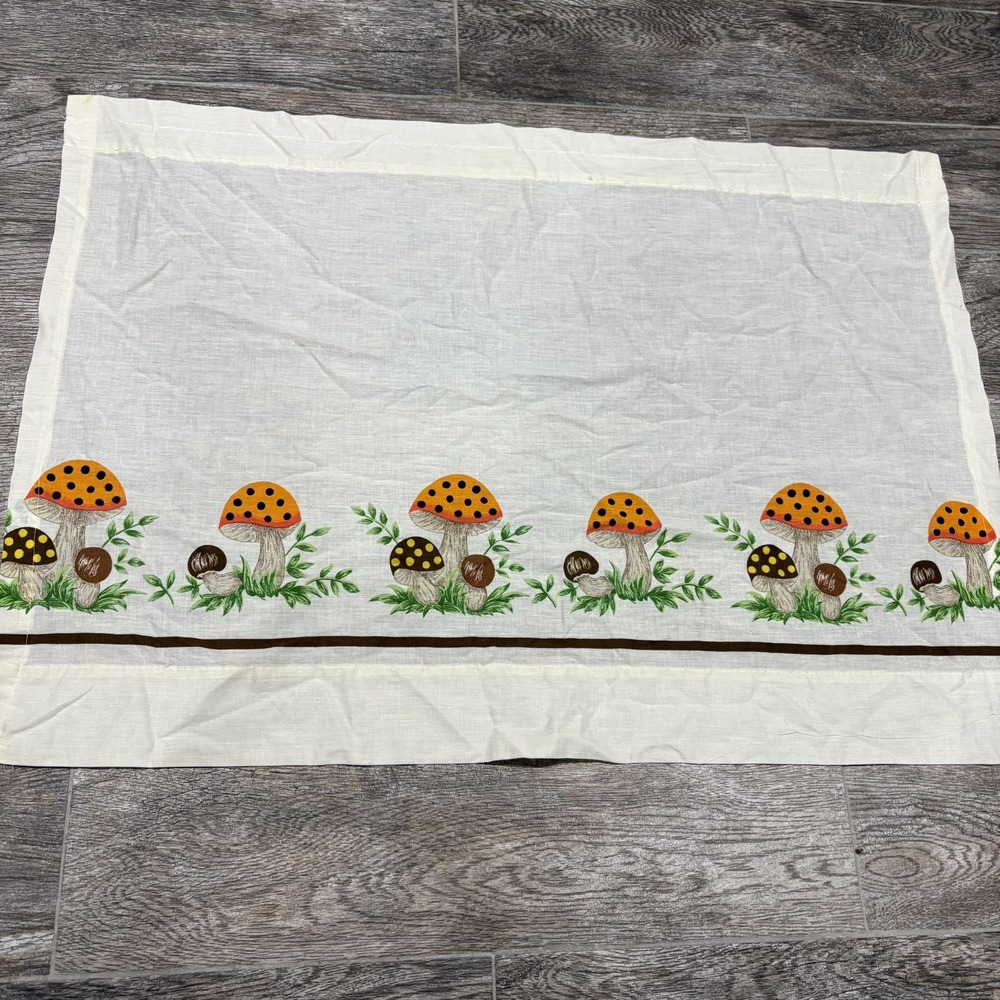 Vintage Sears Merry Mushroom Kitchen Curtain Panel 1970s 34"x24"